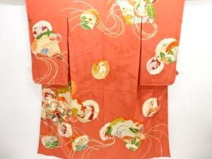 大正ロマン　紋錦紗檜扇に花模様刺繍着物